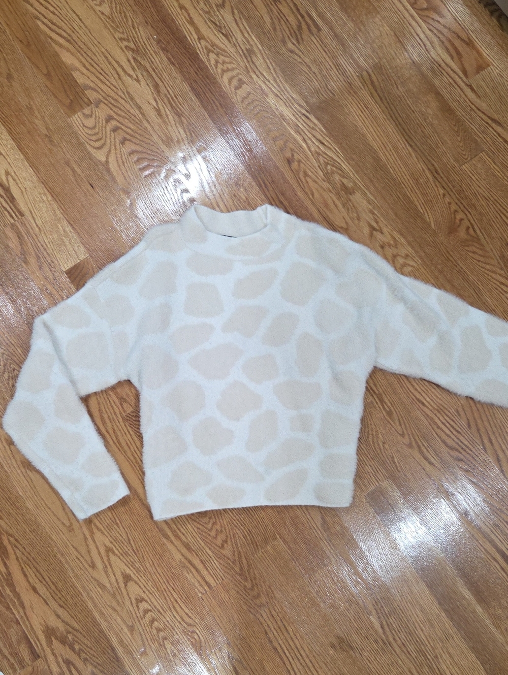 Ann Taylor Cream and Beige Patterned Cowl Neck Sweater